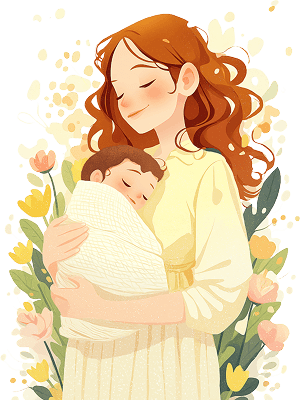 Мама с новорождённым малышом — иллюстрация